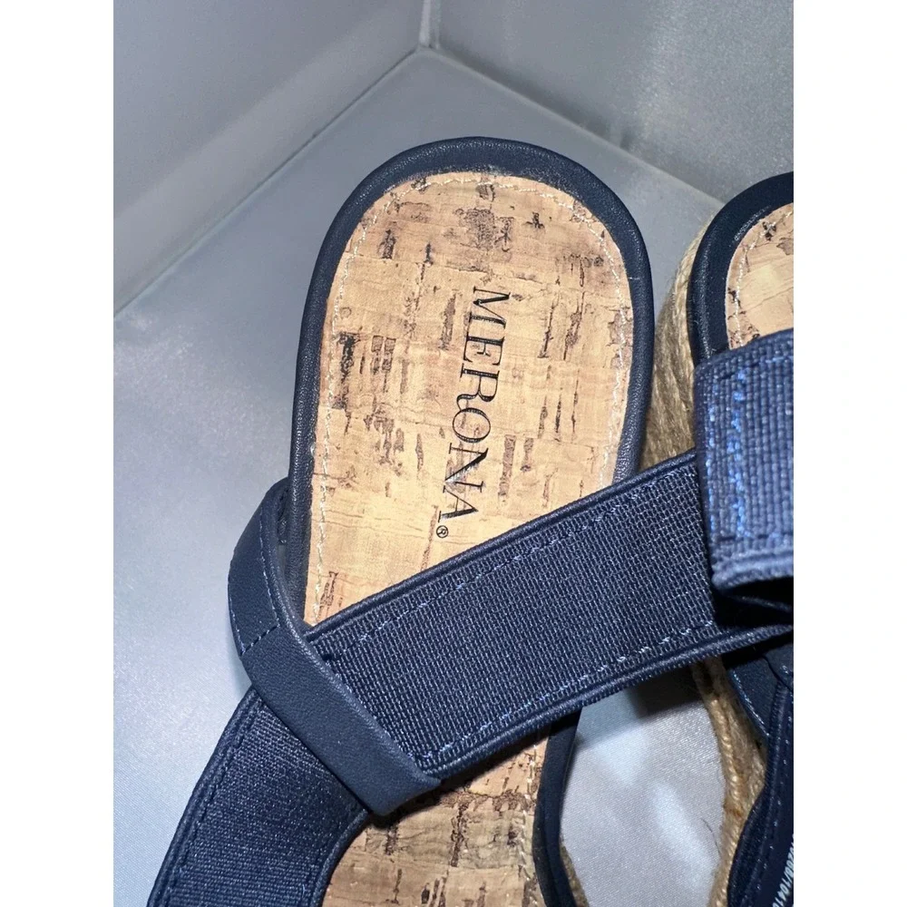 Merona Navy Blue Elastic Strappy Espadrille Wedge Sandals Womens 7.5 Platform